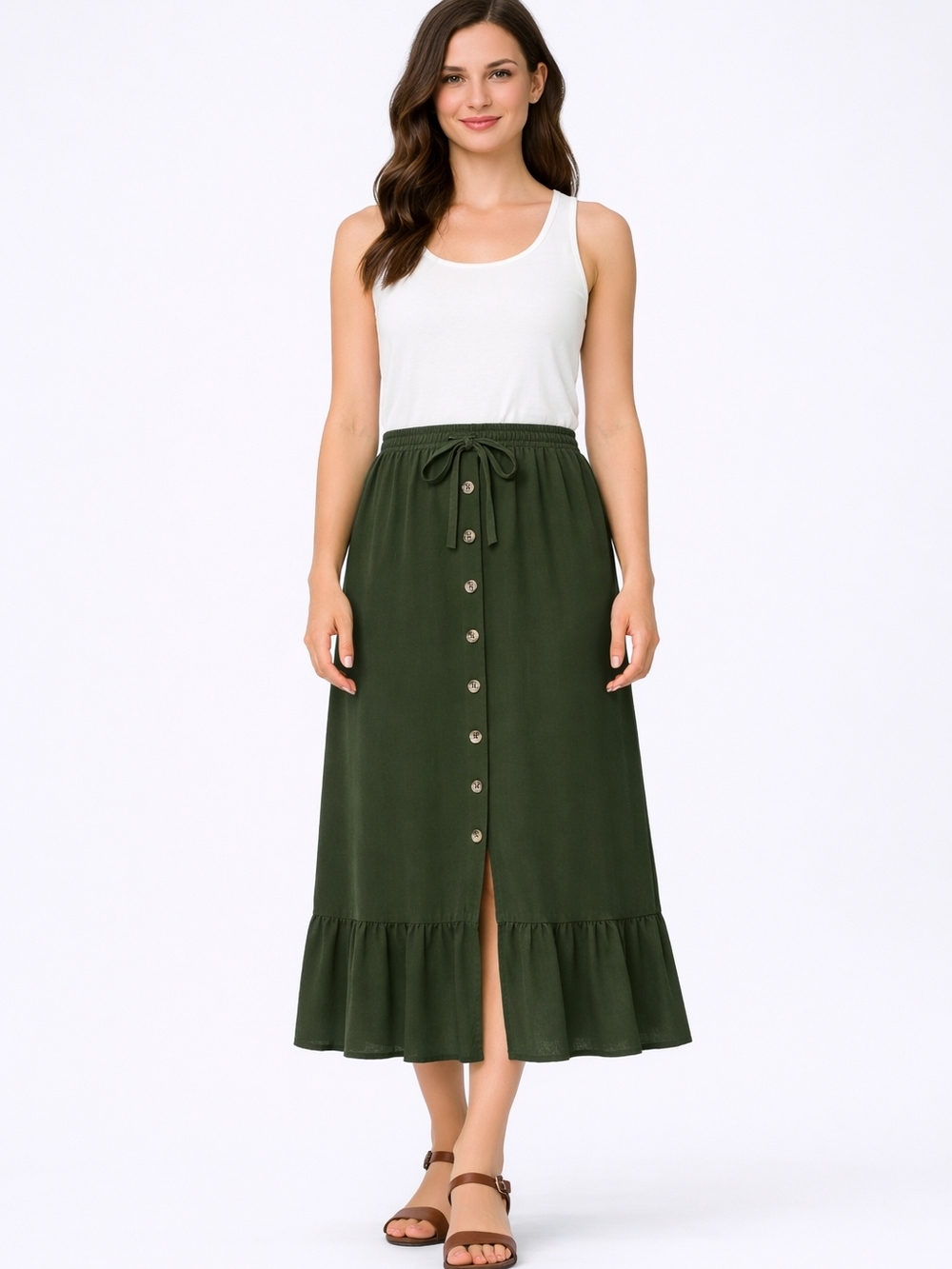 NWT dip® Women's Dark Olive Button-Front Midi Skirt Size XL